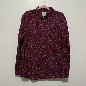 Brooks Brothers Mens Regent Button Down Shirt L Red Maroon Paisley Dark Academia